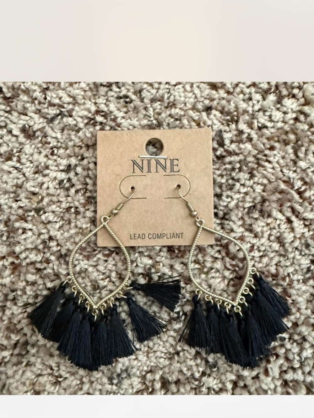 NINE Black Tassel Teardrop Earrings